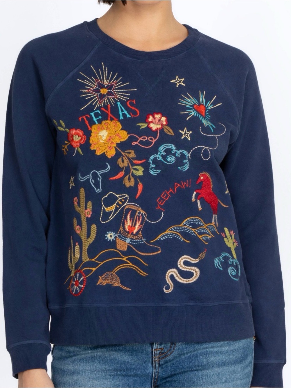 JOHNNY WAS Texas Motifs Raglan Embroidered Sweatshirt Medium $180 Retail